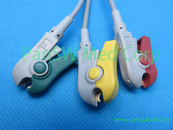 Compatible GE Marquette Dash / Solar / Eagle series one piece 3-lead ECG cable with leadwire