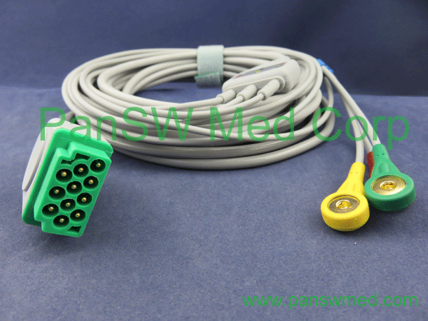 Compatible GE Medical 3 Leads Ecg Cable Iec Snap – Pan-SW Med