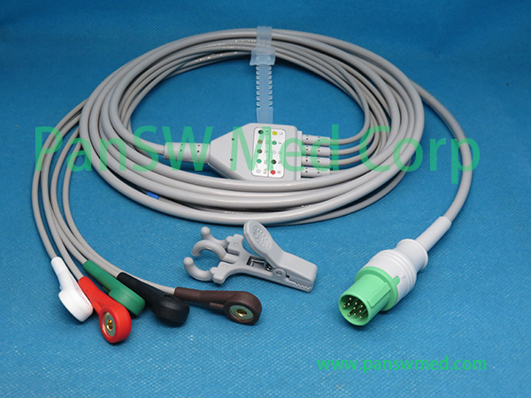 Compatible GE Medical Hellige Cardiocserv ECG Cable 5leads AHA Snap – PanswMed
