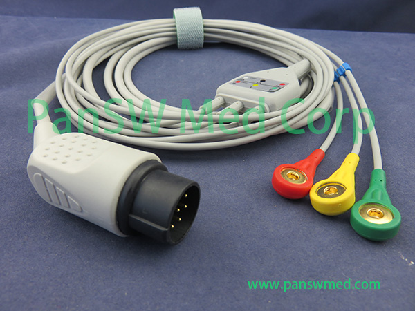 Compatible Nihon Kohden Cardiolife 5000 6000 8000 Ecg Cable 3leads IEC Snap – PanswMed