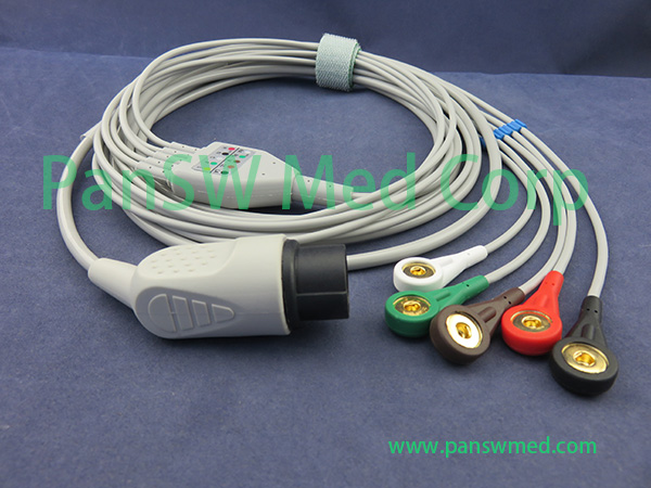 Compatible Nihon Kohden Cardiolife 5000 6000 8000 Ecg Cable 5leads AHA Snap – PanswMed