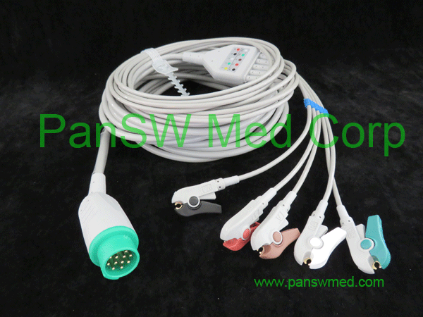 Compatible Progetti Defibrillator Rescue Life ECG Cable AHA Clip ECG 10054G