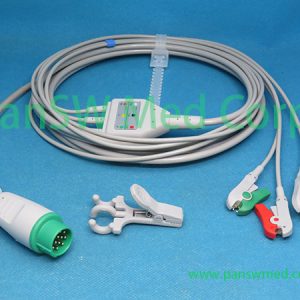 Compatible Schiller Bruker Kontron ECG cable 3-lead IEC clip
