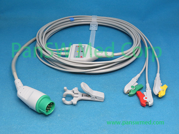 Compatible Schiller Bruker Kontron ECG cable 3-lead IEC clip