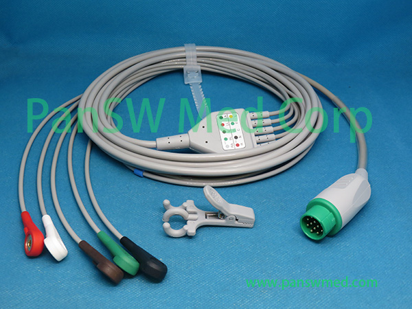 Compatible Schiller Bruker Kontron ECG Cable 5leads AHA Snap – PanswMed