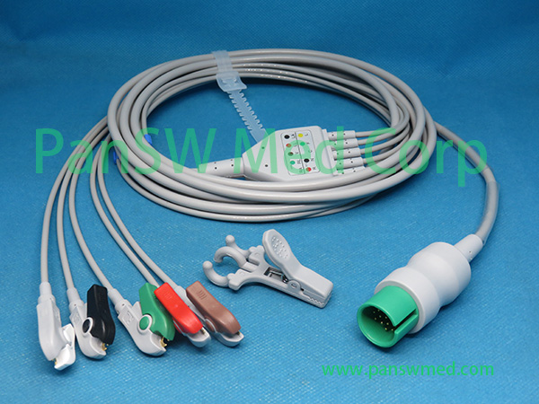 Compatible Spacelabs 700-0008-22 ECG cable 5-lead AHA clip