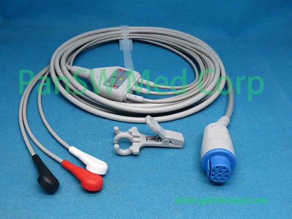 Compatible Datex Ohmeda ECG Cable 545300 HEL 3leads AHA Snap - PanswMed