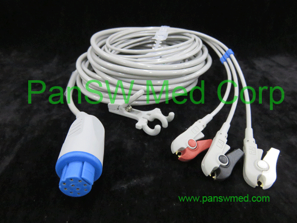 Compatible Datex Ohmeda ECG Cable 3 Leads AHA Color Clip