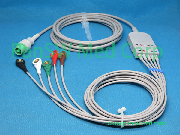 Compatible Fukuda Dynascope ECG trunk cable with AHA snap leadwires