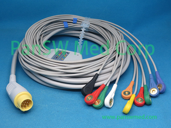 Compatible Mortara ECG cable AHA snap for compatible Welch Allyn PIC50 ten-lead ECG cable
