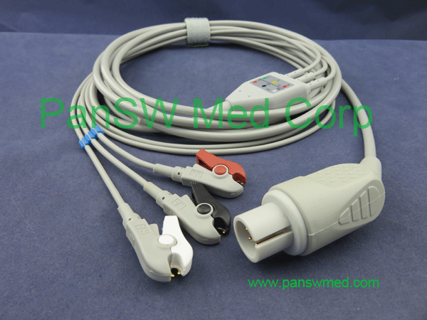 Compatible HP one piece 3-lead ECG cable with leadwire five pins