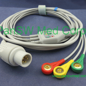 Compatible HP one piece 3-lead ECG cable with leadwire five pins