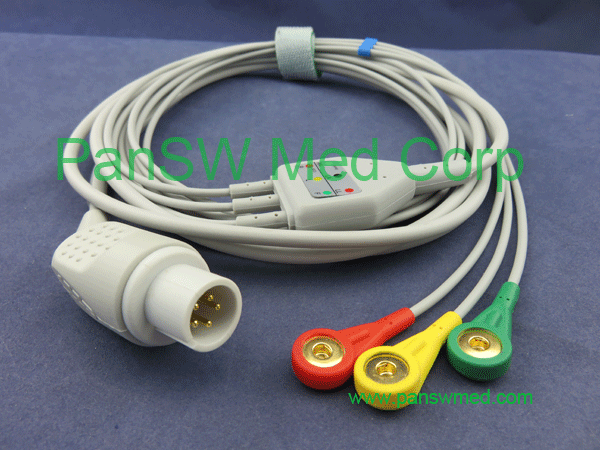 Compatible HP one piece 3-lead ECG cable with leadwire five pins