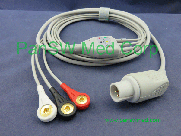 Compatible HP one piece 3-lead ECG cable with leadwire five pins