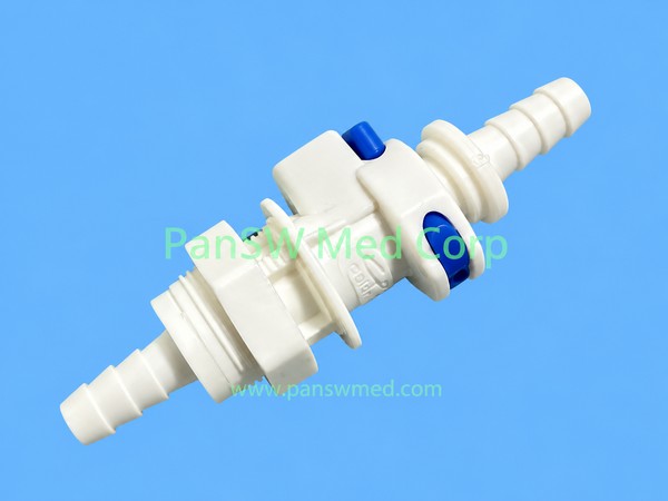 Cleaning quick connector for Olympus gastroscopes with blue release mechanism and retaining nut