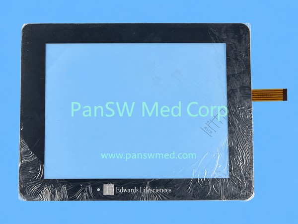 Edwards Lifesciences branded touch panel with black border, transparent center and side flexible tail