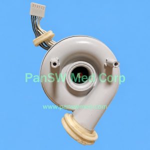 Blower assembly supplied for Fisher & Paykel AIRVO 2, showing molded housing, outlet, sealing components and attached wiring connector.