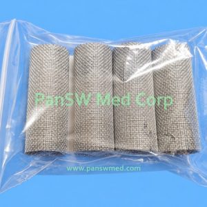 Four stainless steel mesh filter elements with Mindray box labeled 801-BA80-00020-00, 316L and 100 mesh, and inner bag labeled 082-000371-00