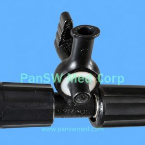 Olympus MAJ-918 black irrigation three-way connector with ribbed end fittings